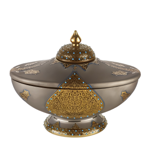 TUTYA DAMLA KAPAKLI GONDOL СТЕКЛЯННАЯ ДЕКОРАТИВНАЯ ВАЗА НА НОЖКЕ С КРЫШКОЙ